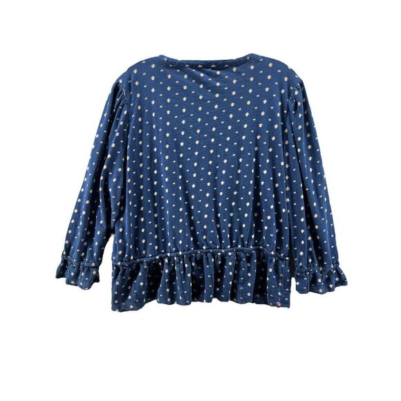Lucky Brand Womens XL Blue Polka Dot Button-Up Blouse With Tassels & Ruffles - Picture 5 of 9